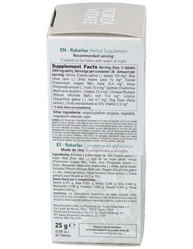 Rabarlax Laxante 25Gr.Comprimidos de Forza Vitale