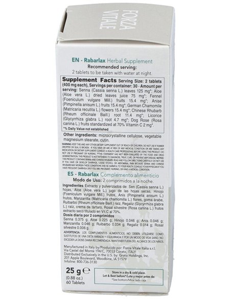 Rabarlax Laxante 25Gr.Comprimidos de Forza Vitale