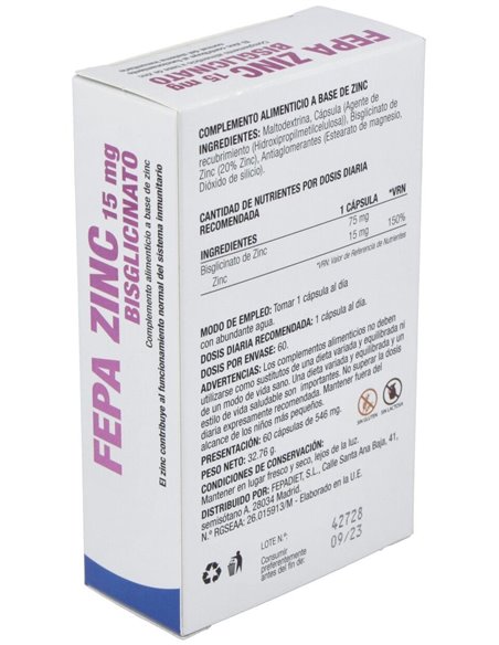 Fepa-Zinc 15Mg. 60Cap. de Fepadiet