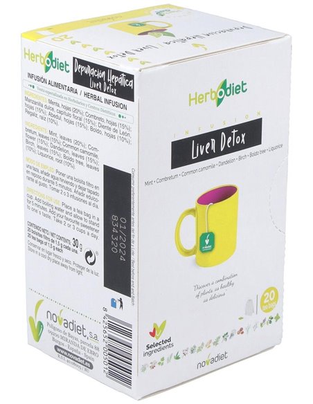Herbodiet Depuracion Hepatica Envase de 20 bolsitas filtro de 1,5 g. de Novadiet