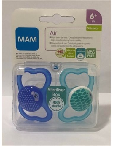 Chupete Air Silic Fisio +6M 2Un Azul de Mam