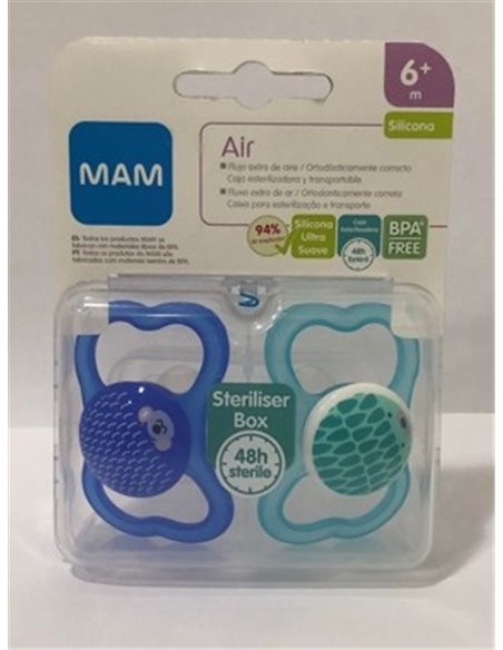Chupete Air Silic Fisio +6M 2Un Azul de Mam