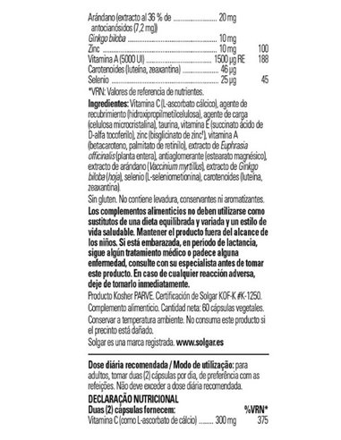 Bilberry Ginkgo Eyebright 60Cap. de Solgar