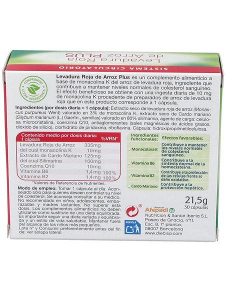 Levadura roja de arroz Plus  30 cápsulas