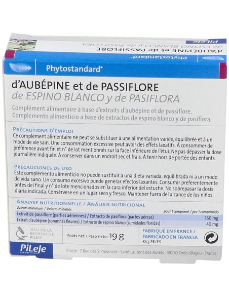 Espino Blanco - Pasiflora 30 comprimidos de Pileje