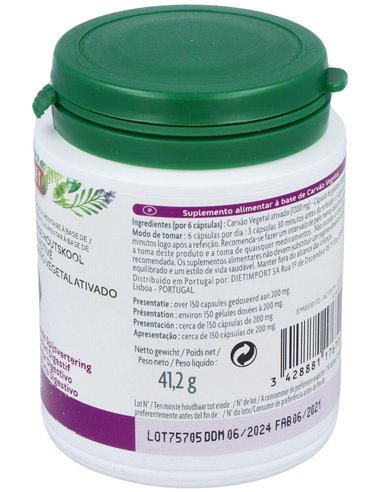 Carbon Vegetal Activado 150Cap. Agbio de Superdiet