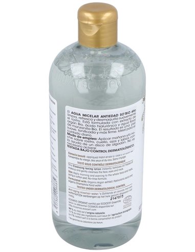 Agua Micelar Antiedad Hialuronico-Argan 500Ml. Bio de So´Bio Etic