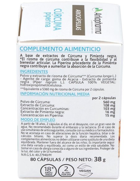 Curcuma 80Arkocapsulas. Bio de Arkopharma
