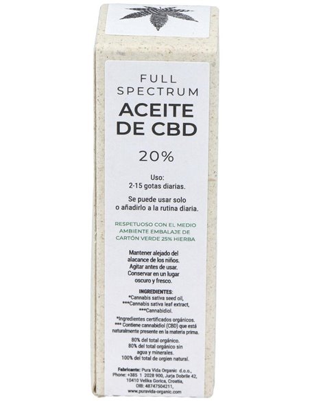 Cbd Oil Full Spectrum 20% 2000Mg. 10Ml. de Puravida Organic