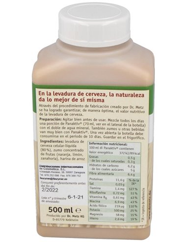Panaktiv Levadura De Cerveza Liquida 500Ml. de Dr. Metz