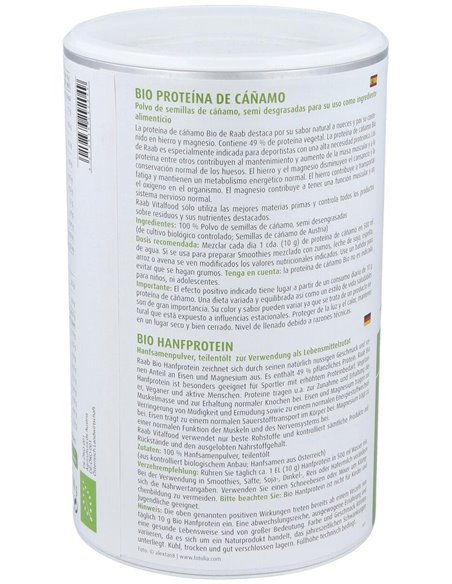 Proteína de cáñamo bio en polvo, 500g RF de Raab Vitalfood