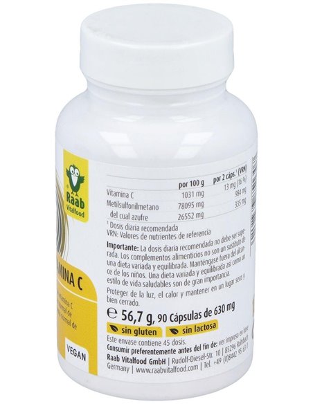 MSM con vitamina C cápsulas 630mg, bote 90ud de Raab Vitalfood