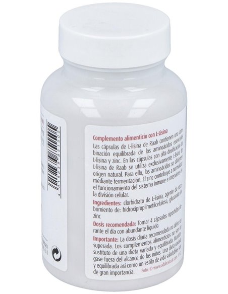 L-Lisina con zinc cápsulas 480mg, bote 100 und. de Raab Vitalfood