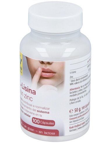 L-Lisina con zinc cápsulas 480mg, bote 100 und. de Raab Vitalfood