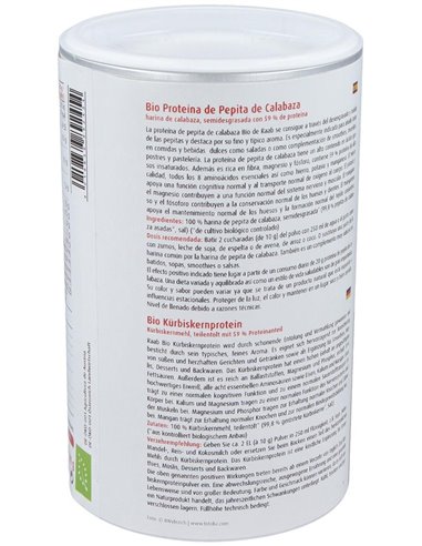 Proteína Pipa de calabaza polvo bio, bote 500g de Raab Vitalfood