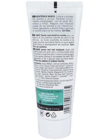 Dentifrico Menta Sin Fluor 75Ml. de Sante Naturkosmetik