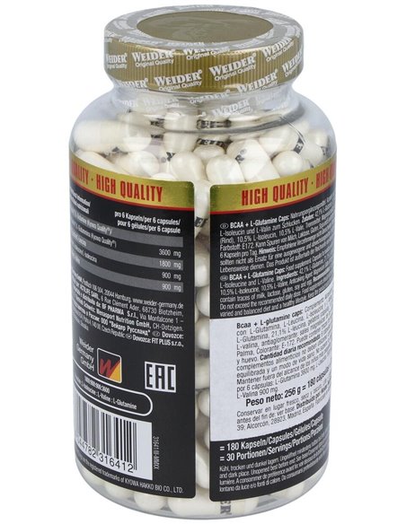 Weider Bcaa + L-Glutamina 180Cap. de Weider