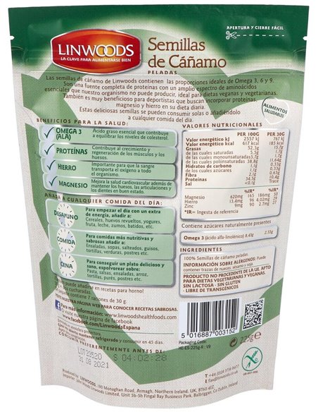 Semillas De Cañamo Peladas 225Gr. de Linwoods