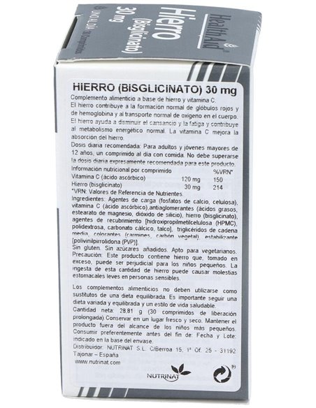 Hierro (Bisglicinato) 30 Mg 30 Comp de Health Aid