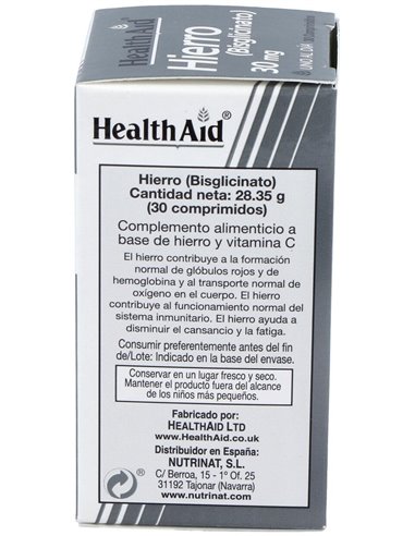 Hierro (Bisglicinato) 30 Mg 30 Comp de Health Aid