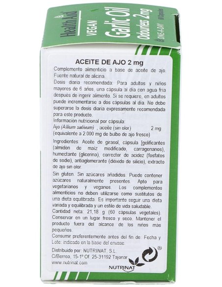 Aceite De Ajo (Garlic Oil) 2Mg. 60Cap. Health Aid de Health Aid