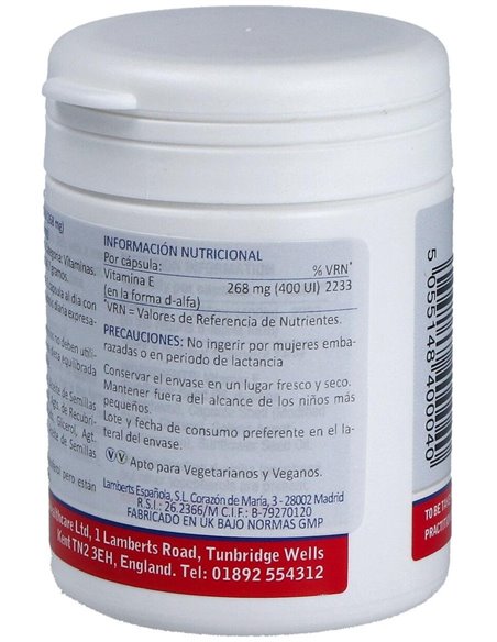 Vitamina E Natural 400 UI 60 Caps. de Lamberts