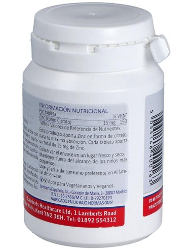 Zinc 15 mg (Como citrato) 90 Tabs. de Lamberts