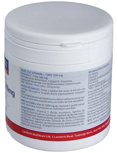 Vitamina C 500 mg + Bioflavonoides Time Release 250 Tabs. de Lamberts