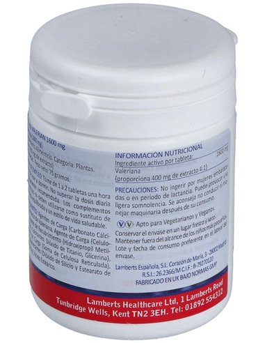 Valeriana 1600 mg (Valeriana officinalis) 60 Tabs. de Lamberts