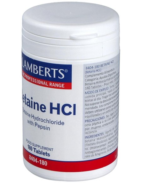 Betaína HCl 324 mg y Pepsina 5 mg de Lamberts