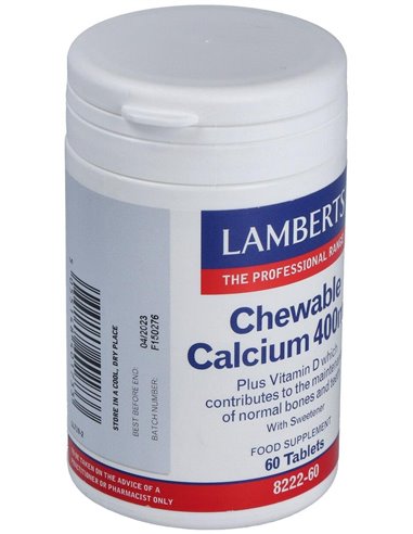 Calcio Masticable 400 mg (Con Vitamina D3 y FOS) 60 Tabs. de Lamberts