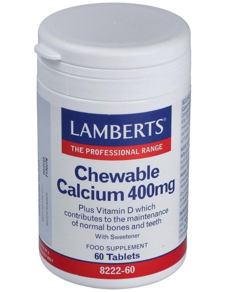Calcio Masticable 400 mg (Con Vitamina D3 y FOS) 60 Tabs. de Lamberts