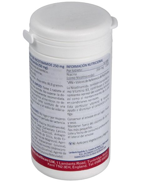 Nicotinamida 250 mg (Vitamina B3) de Lamberts