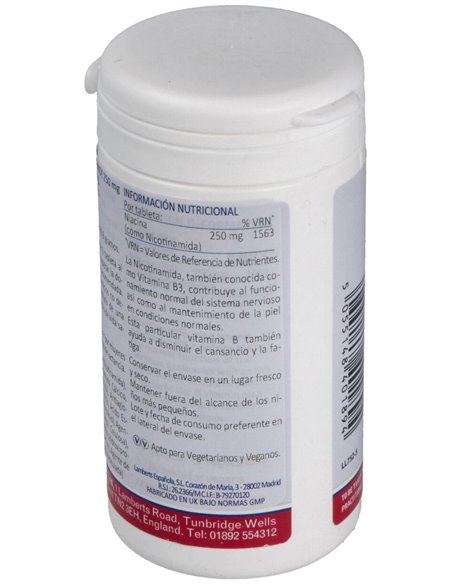 Nicotinamida 250 mg (Vitamina B3) de Lamberts