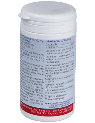 L-Ornitina HCl 500 mg 60 Caps. de Lamberts