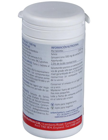 Salvia 2500 mg (2,5% de Ácido rosmarínico) 90 Tabs. de Lamberts