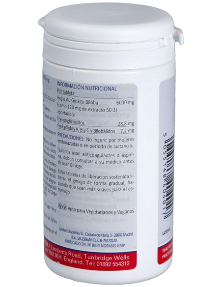 Ginkgo Biloba 6000 mg 180 Tabs.  de Lamberts