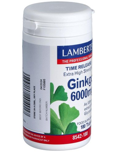 Ginkgo Biloba 6000 mg 180 Tabs.  de Lamberts