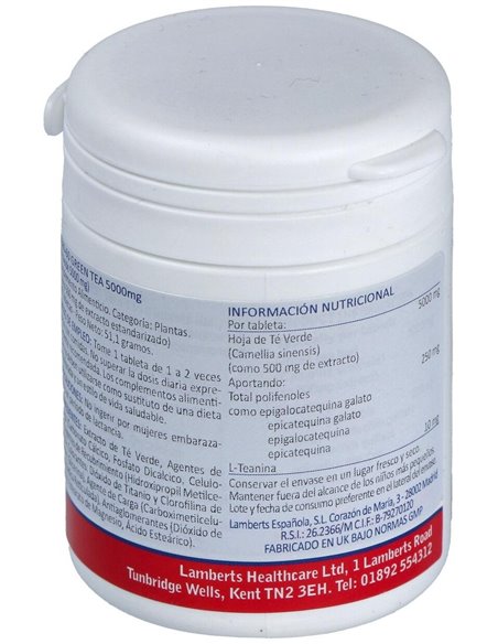 Te verde 5000 mg (Con 10 mg de L-Teanina) 60 Tabs. de Lamberts