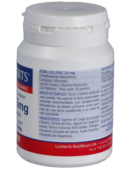 Zinc 25 mg (Como citrato) de Lamberts
