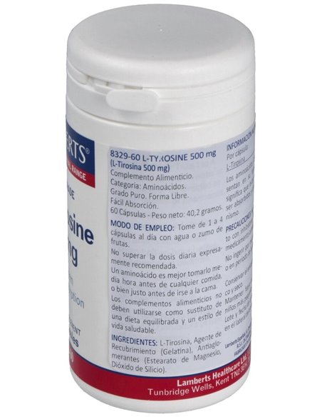 L-Tirosina 500 mg 60 Caps. de Lamberts
