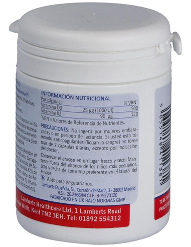Vitamina D3 (1000 UI) + K2 (como MK-7) (90 µg) de Lamberts