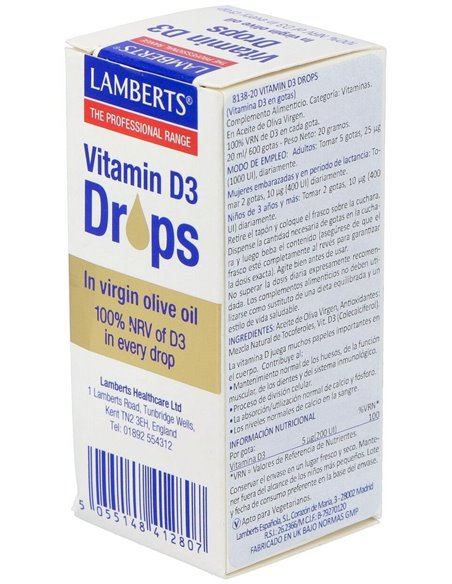 Vitamina D3 líquida 20 ml / 600 gotas de Lamberts