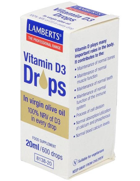 Vitamina D3 líquida 20 ml / 600 gotas de Lamberts