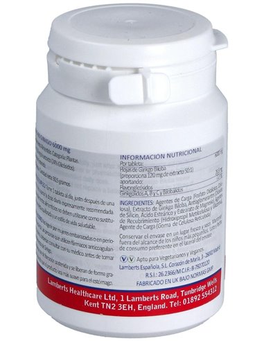 Ginkgo Biloba 6000 mg 60 Tabs.  de Lamberts