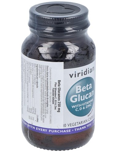 Beta Glucano 250Mg. Plus Vit C, D3, Zinc 30Cap.Veg de Viridian