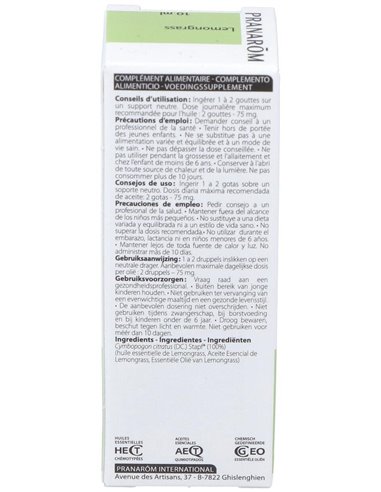 Lemongrass Aceite Esencial 10Ml. de Pranarom Aceites