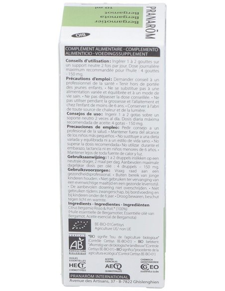 Bergamota Cascara Aceite Esencial Bio 10Ml. de Pranarom Aceites