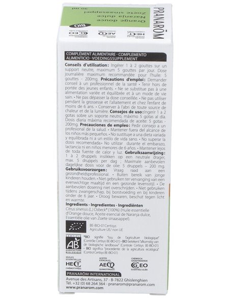 Naranja Dulce Aceite Esencial Bio 30Ml. de Pranarom Aceites