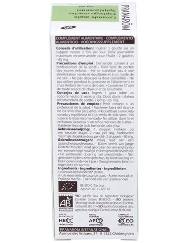 Espliego Macho Aceite Esencial Bio 10Ml. de Pranarom Aceites